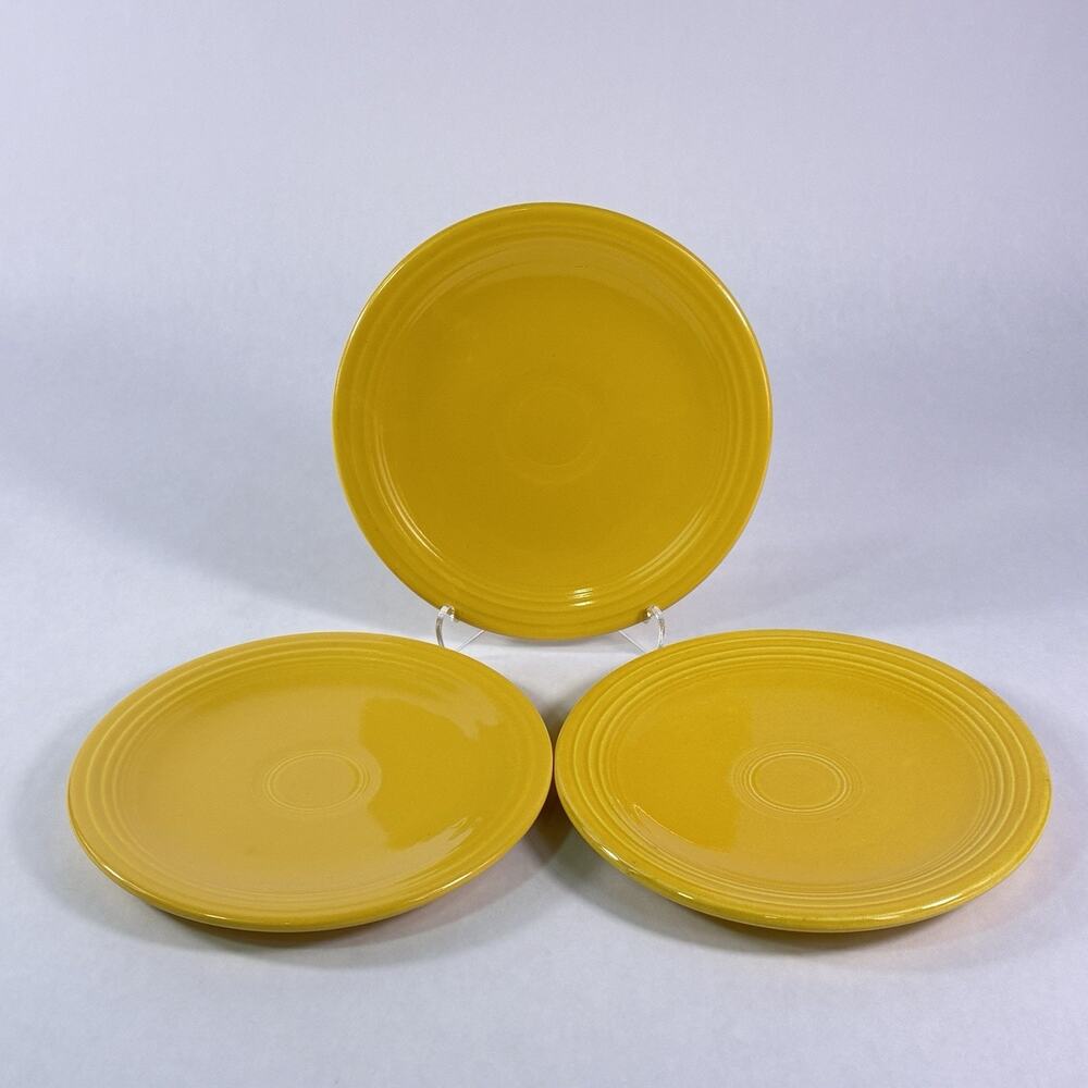 3 Vintage Fiestaware Genuine Fiesta HLC Original Yellow Salad Dinner Plate 6"